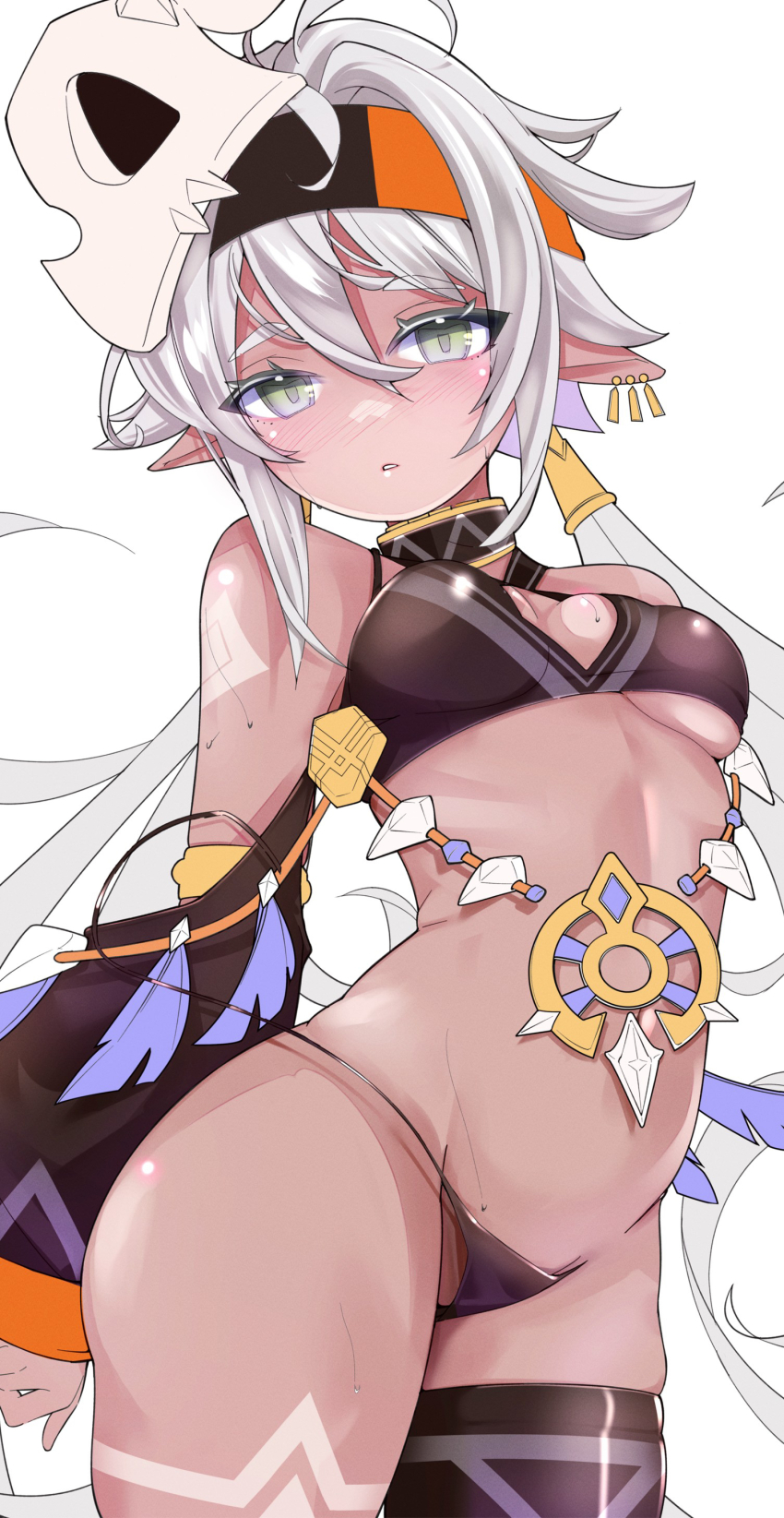 1girl, absurdres, aged_up, ahoge, arm_tattoo, bare_shoulders, black_bra, black_headband