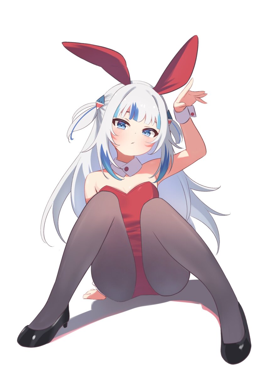 1girl, absurdres, alternate_costume, alternate_hair_length, alternate_hairstyle, animal_ears, arm_up, black_shoes