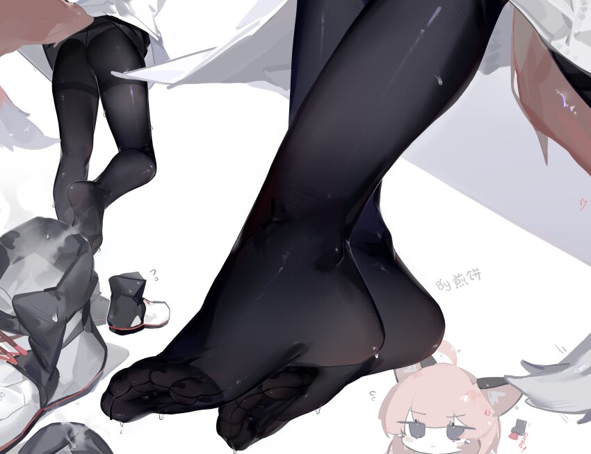 1girl, ahoge, animal_ear_fluff, animal_ears, arknights, artist_name, black_pantyhose, blush