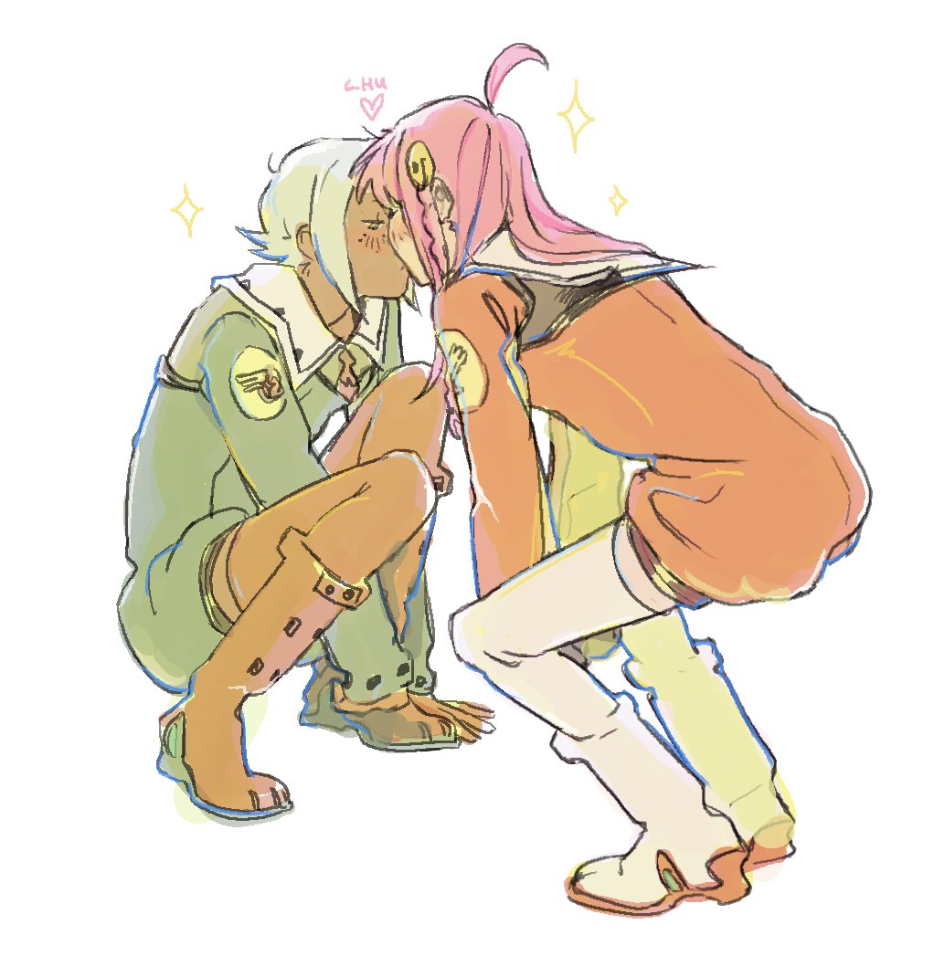 2girls, ahoge, braid, dark-skinned_female, dark_skin, esshemasha, grey_hair, hair_ornament