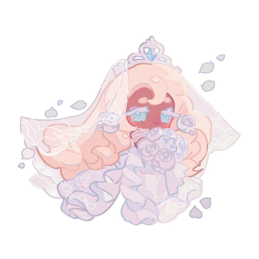 1girl, alternate_costume, blonde_hair, bridal_veil, chibi, colored_eyelashes, cookie_run, cookie_run:_kingdom