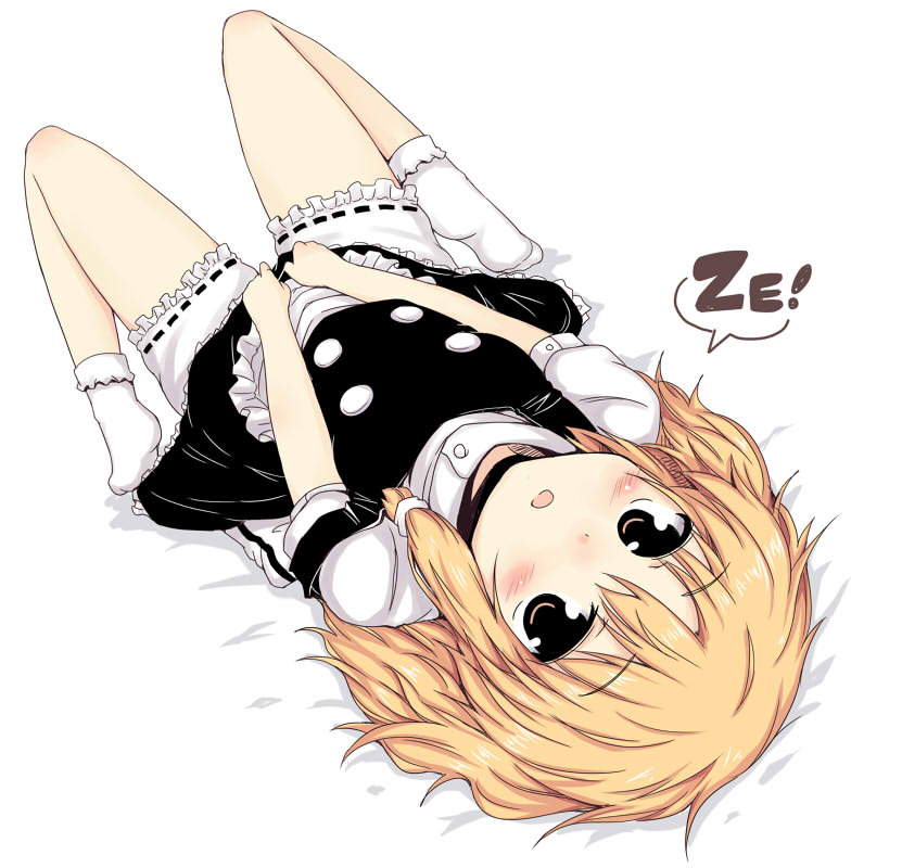 1girl, black_dress, blonde_hair, bloomers, blush, dress, female_focus, kirisame_marisa