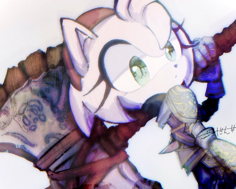 1girl, alternate_costume, amy_rose, animal_ears, animal_nose, axe, black_pants, furry