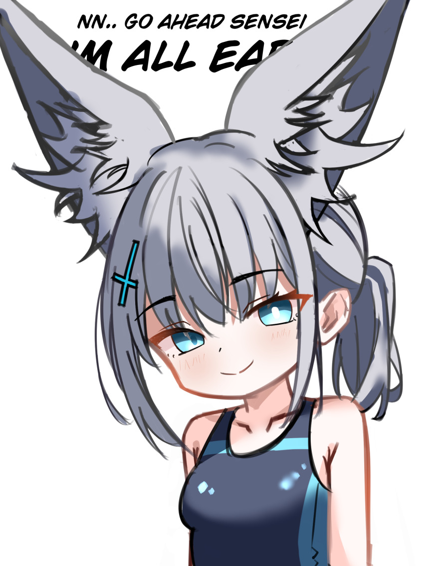 1girl, animal_ear_fluff, animal_ears, black_one-piece_swimsuit, blue_archive, blue_eyes, blush, breasts