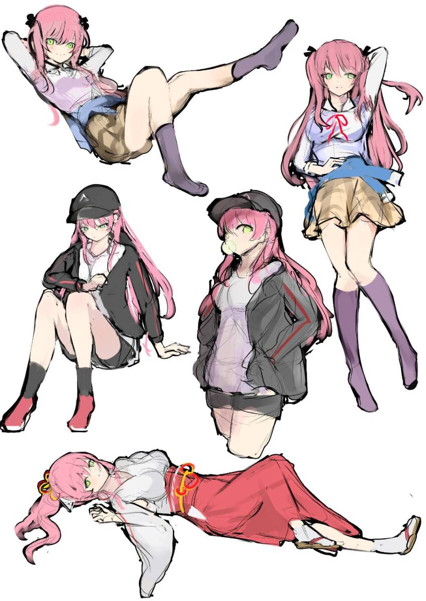 aikawa_megumi, aikawa_megumi_(casual), aikawa_megumi_(heart-stirring_flame), baseball_cap, black_jacket, breasts, clothes_around_waist, green_eyes