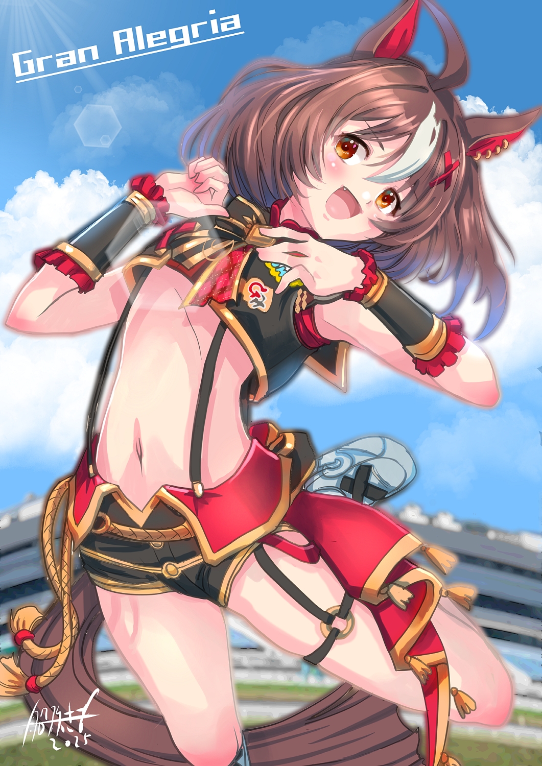 1girl, ahoge, animal_ears, blurry, blurry_background, blush, breasts, character_name