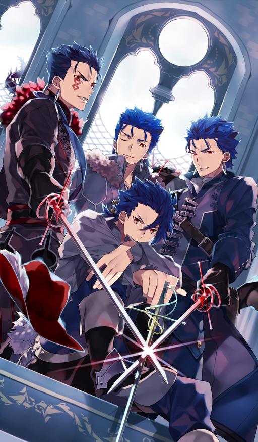 4boys, black_boots, black_gloves, blue_hair, blue_jacket, boots, brown_jacket, brown_pants