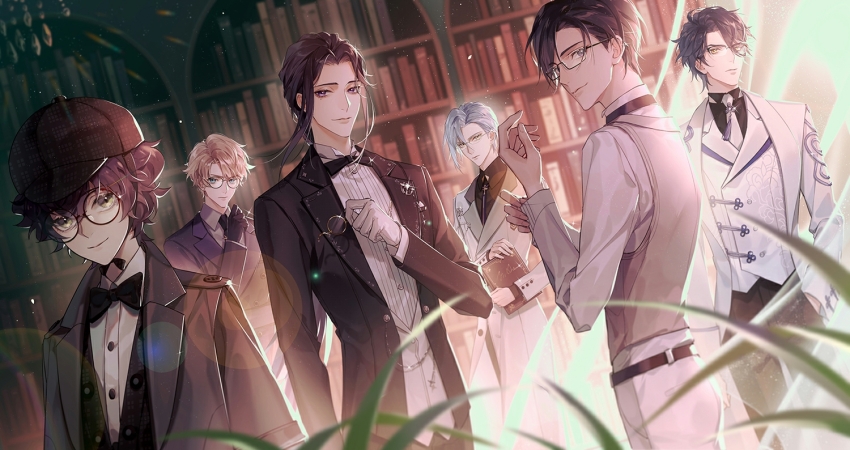 6+boys, belt, black_bow, black_bowtie, black_hair, black_jacket, black_necktie, black_shirt