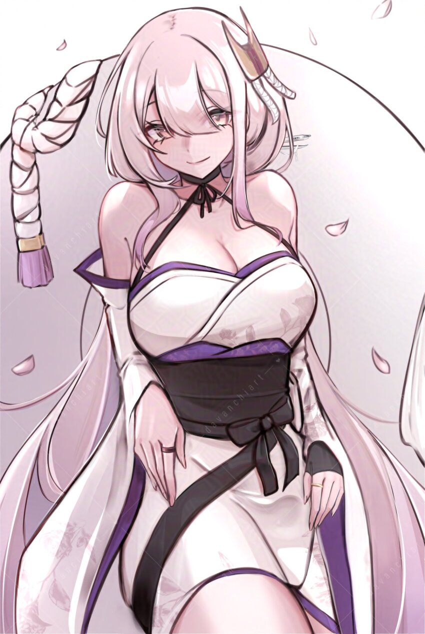 1girl, adversarial_noise, alternate_costume, breasts, cleavage, davanchiart, floral_print, floral_print_kimono