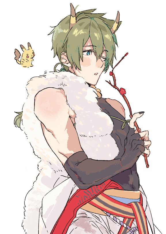 1boy, armpit_crease, bare_shoulders, black_nails, black_shirt, blonde_hair, blue_eyes, branch