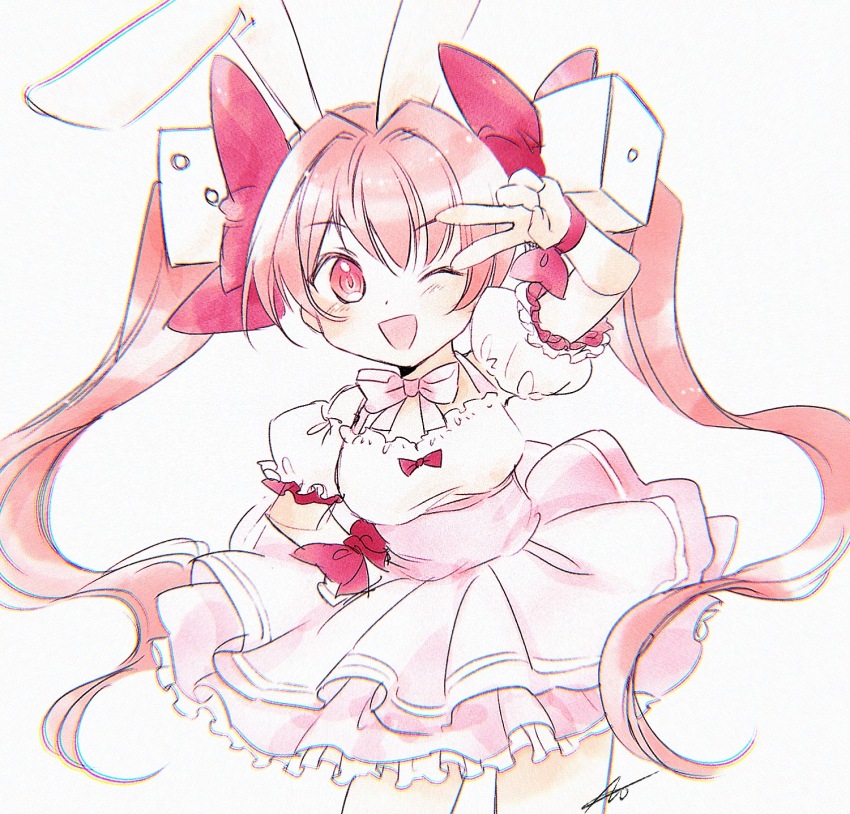 1girl, :d, animal_ears, blush, choker, cowboy_shot, di_gi_charat, dice_hair_ornament