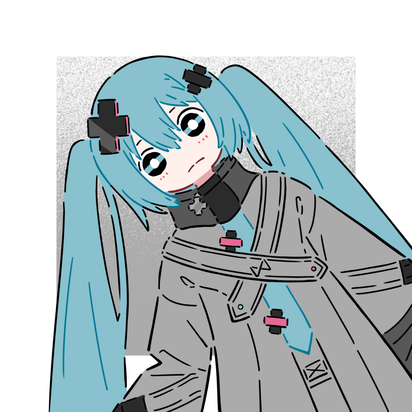 1girl, absurdres, alternate_costume, aqua_hair, bright_pupils, closed_mouth, coat, commentary