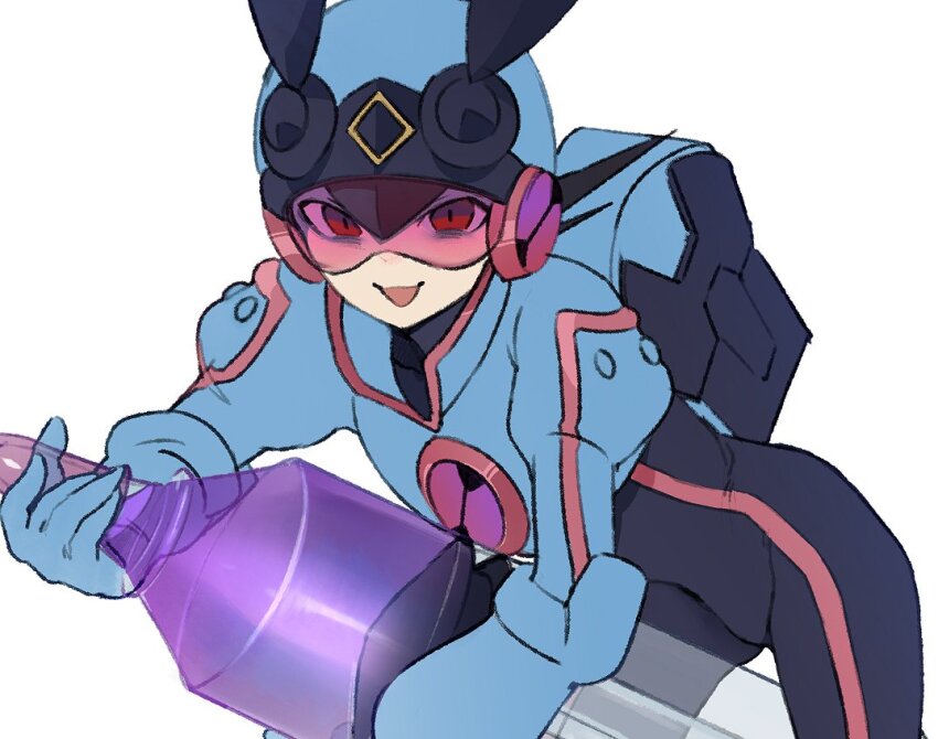 1boy, black_bodysuit, bodysuit, cosplay, cowboy_shot, dark_megaman.exe, double_soul_(mega_man), grey_background