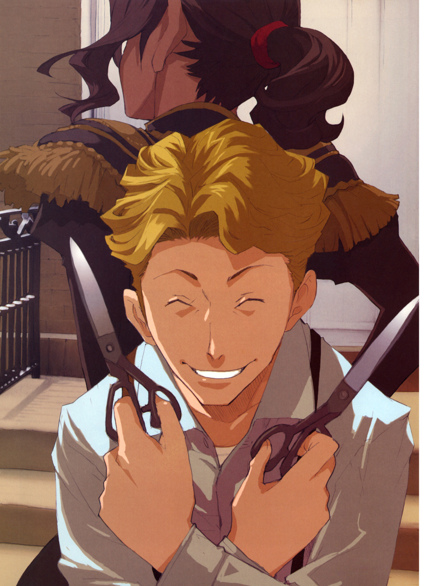 00s, absurdres, baccano!, blonde_hair, brown_hair, dark_skin, enami_katsumi, closed_eyes