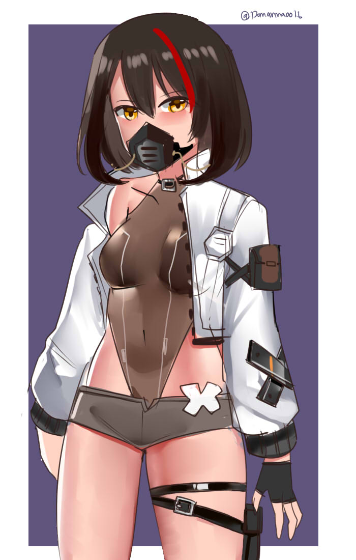 athena-ban, character_request, gloves, mask, one-piece_swimsuit, short_hair, swimsuit, swimsuit_under_clothes, tagme, warship_girls_r