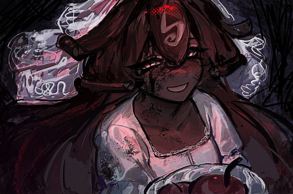 black_forest_cookie, bridal_veil, cherry, cookie_run, cookie_run:_kingdom, dark_skin, dress, food