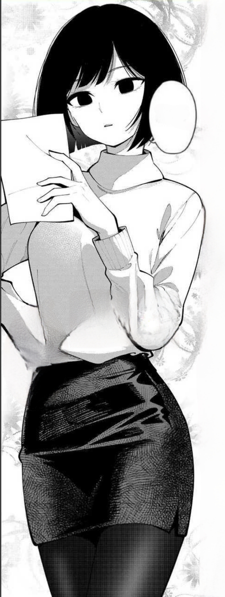 1girl, absurdres, andou_lemon, black_eyes, black_hair, black_pantyhose, black_skirt, closed_mouth