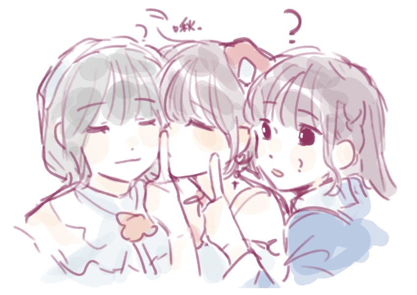 3girls, 3rd_live_tour_try_tri_unity!!!, ?, animification, aoku_haruka/flower, black_eyes, black_hair, blue_shirt