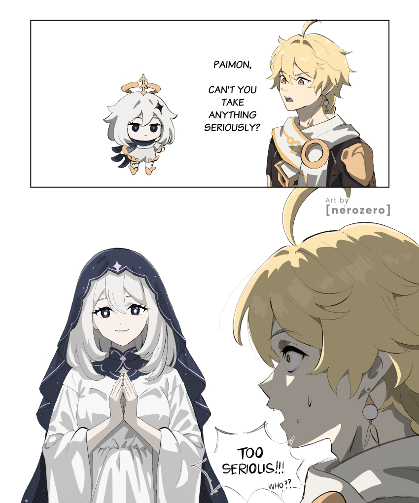 1boy, 1girl, absurdres, aether_(genshin_impact), ahoge, artist_name, black_eyes, black_veil