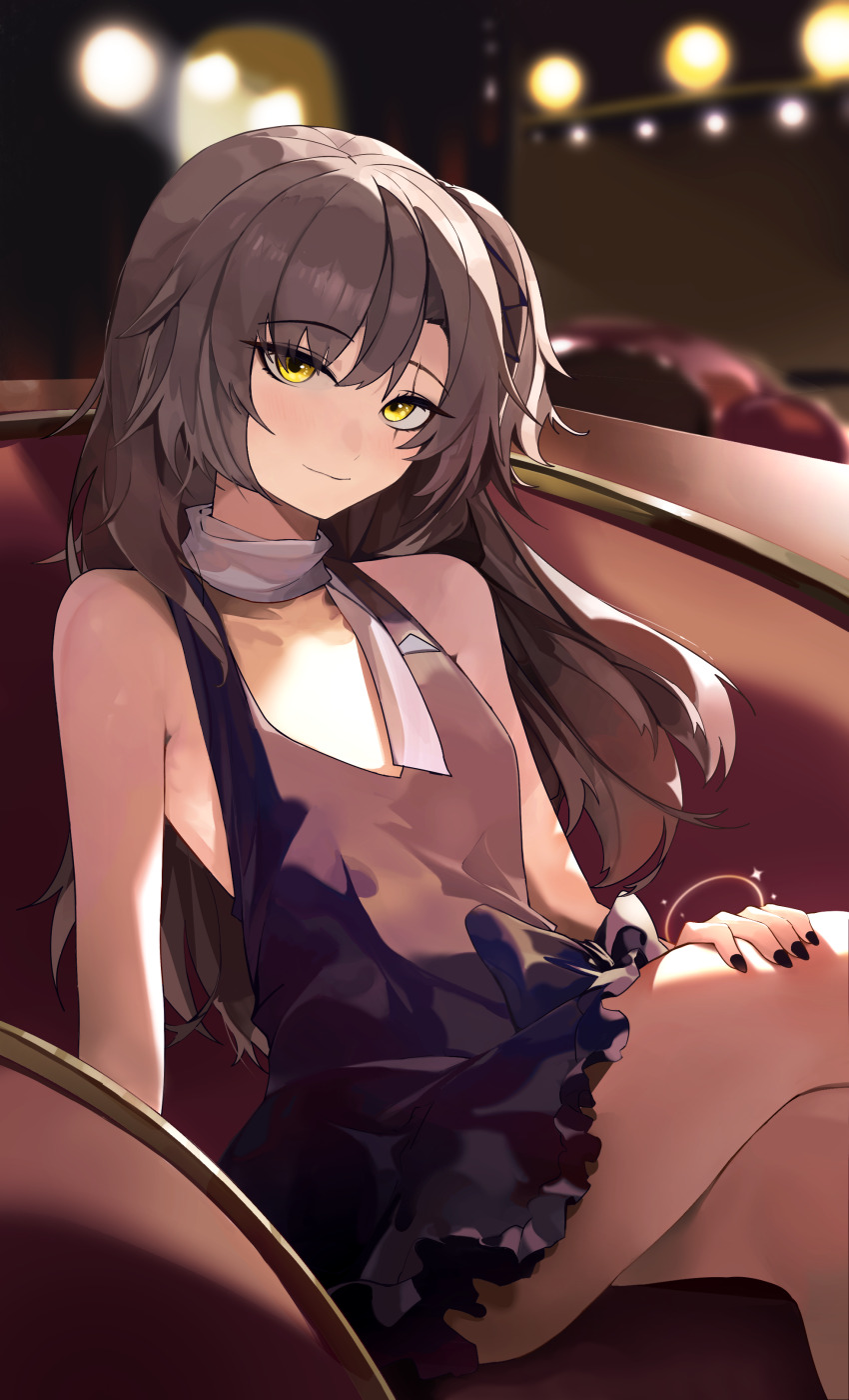 1girl, absurdres, black_nails, brown_hair, choe69696969, closed_mouth, commentary_request, covenant_halo_(girls'_frontline_2)