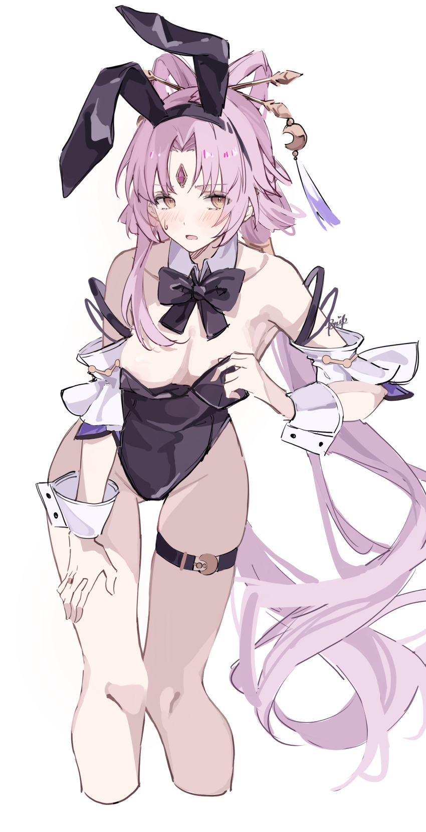 1girl, absurdres, alternate_costume, animal_ears, bare_shoulders, belt, black_bow, black_bowtie