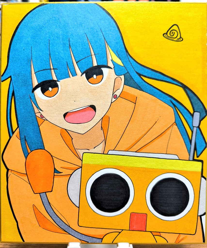 1girl, ado_(utaite), all_night_radio, blue_hair, commentary, earrings, hood, hood_down