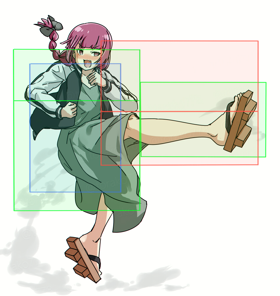 1girl, black_jacket, bocchi_the_rock!, braid, clenched_hands, dress, fighting_game, full_body