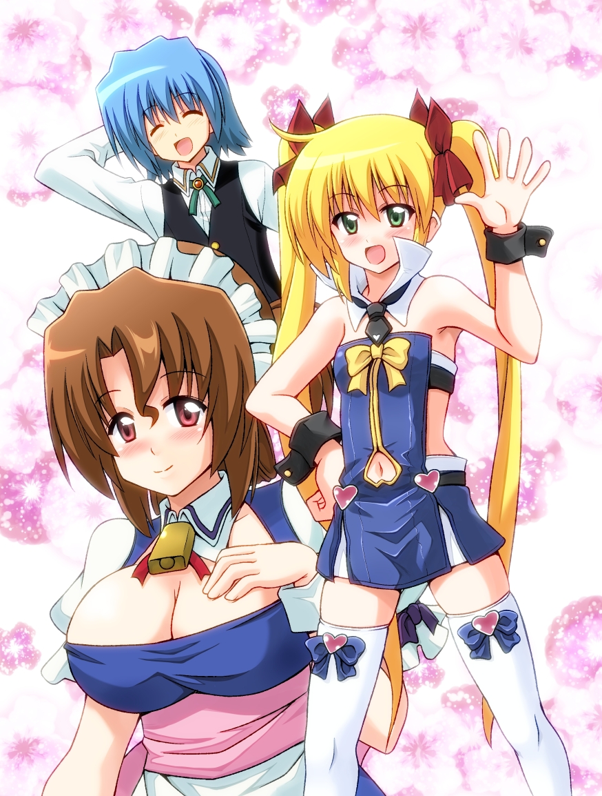 1boy, 2girls, astarotte_ygvar, astarotte_ygvar_(cosplay), ayasaki_hayate, bad_id, bad_pixiv_id, blonde_hair