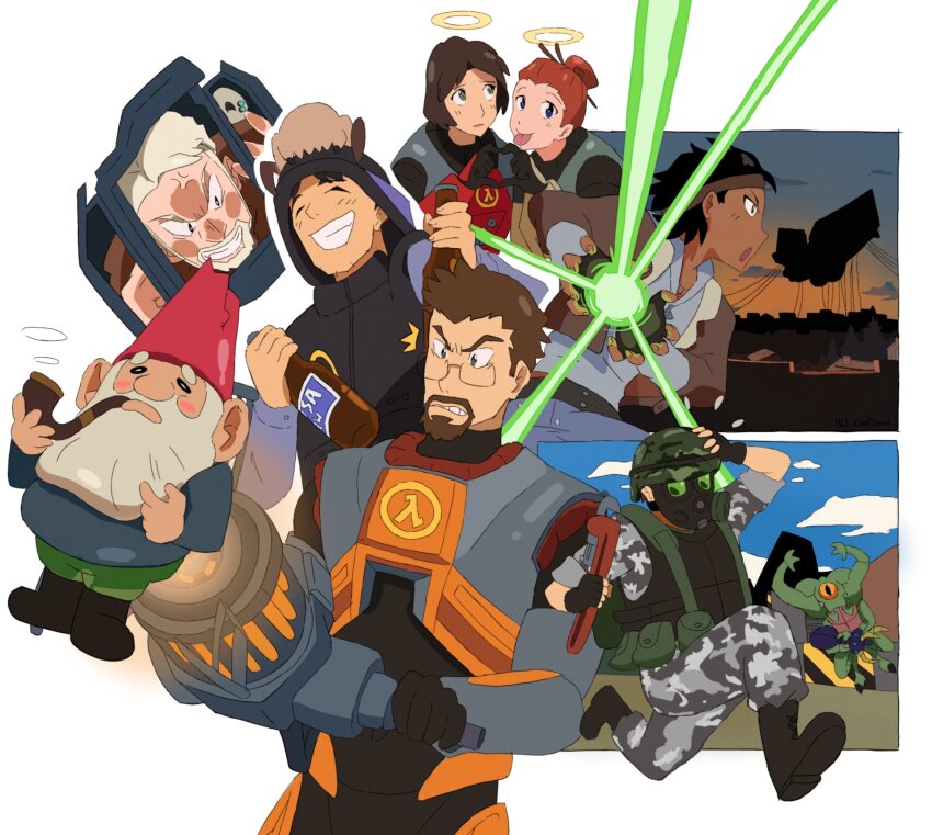 3girls, 4boys, adrian_shephard, alyx_vance, barney_calhoun, black_boots, boots, brown_hair