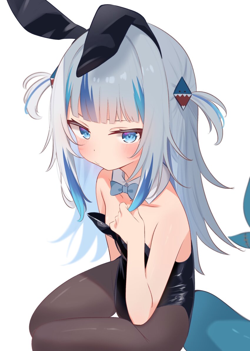 1girl, absurdres, alternate_costume, animal_ears, black_leotard, black_pantyhose, blue_bow, blue_bowtie