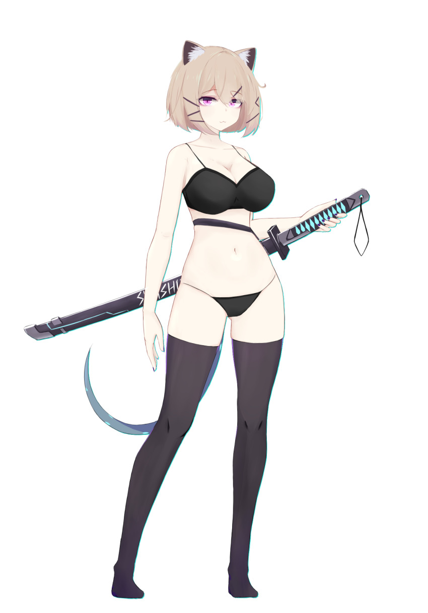 1girl, :3, animal_ear_fluff, animal_ears, arknights, arm_at_side, black_bra, black_panties