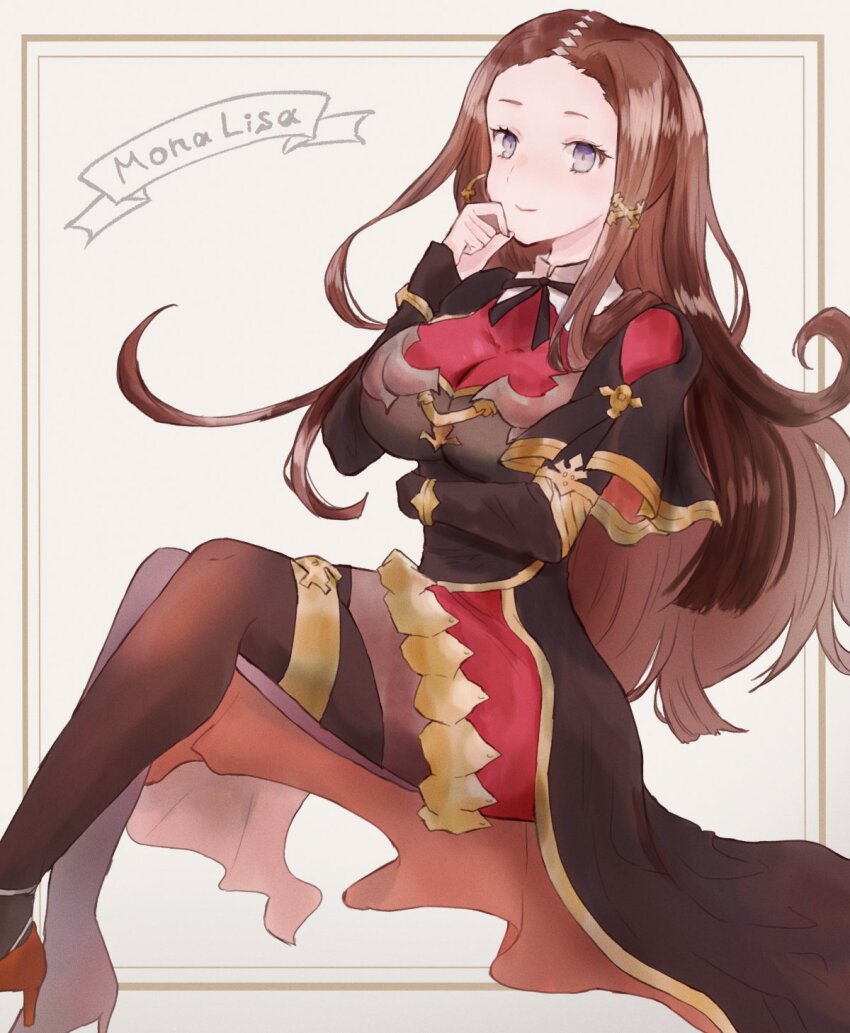 1girl, bad_id, bad_twitter_id, black_dress, blue_eyes, breasts, brown_hair, character_name