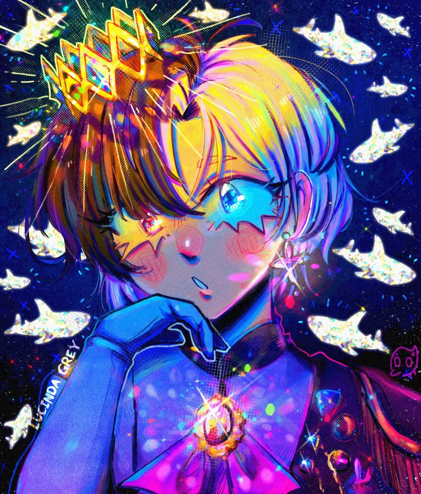 1girl, :o, absurdres, blue_eyes, blush, crown, elbow_gloves, eyelashes