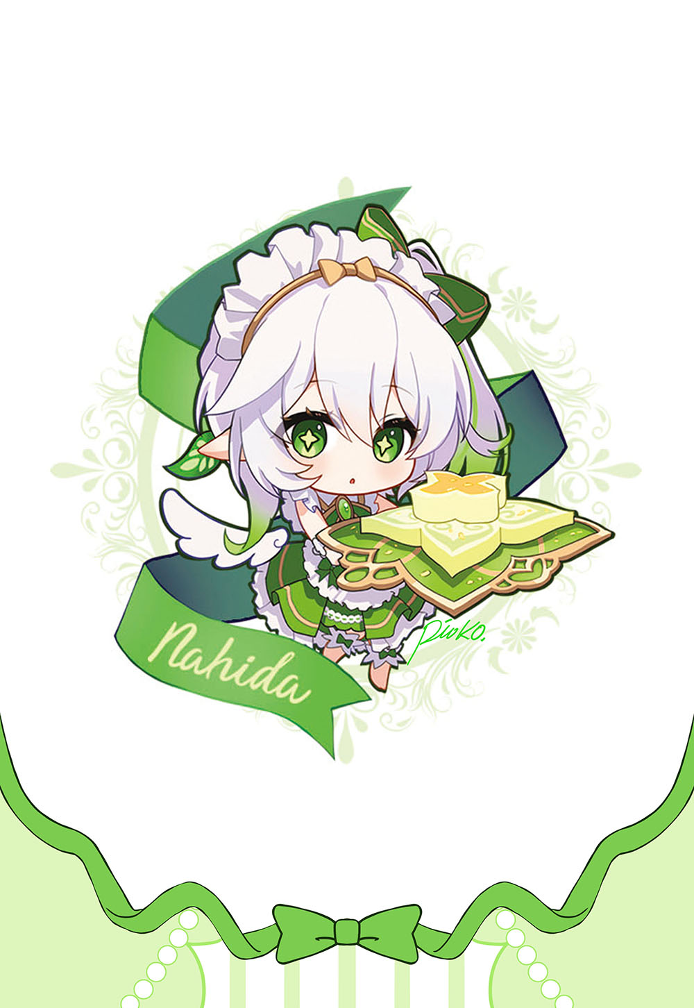 1girl, :o, alternate_costume, apron, artist_name, blush, bow, bowtie