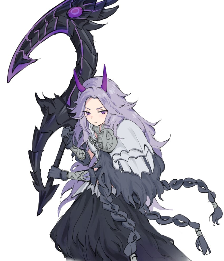 1girl, alternate_costume, alternate_hairstyle, arkveld_(armor), armor, black_skirt, blue_gloves, braid