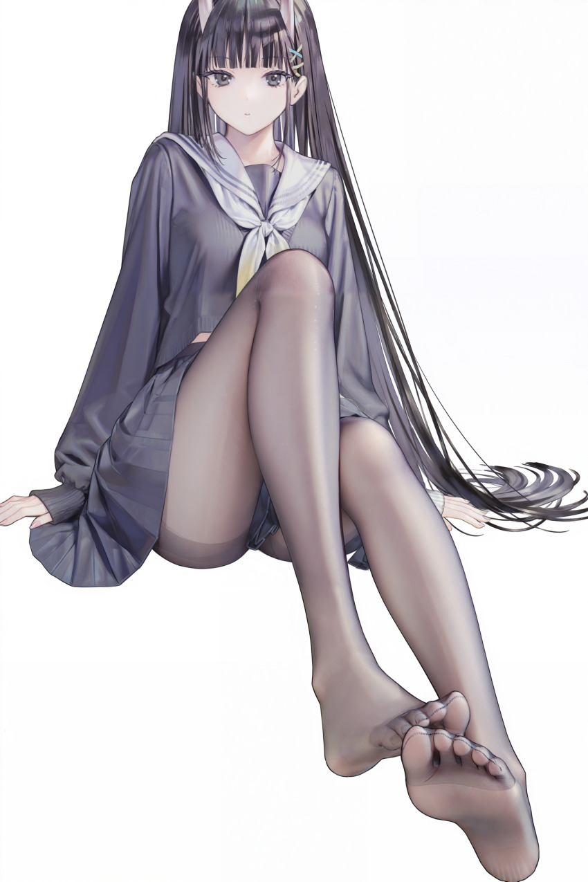 1girl, absurdres, azur_lane, black_cardigan, black_hair, black_pantyhose, black_serafuku, black_skirt