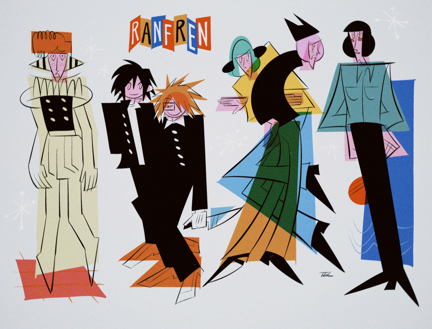 6+boys, absurdres, afro, animal_ear_headwear, artist_name, beanie, black_eyes, black_hair