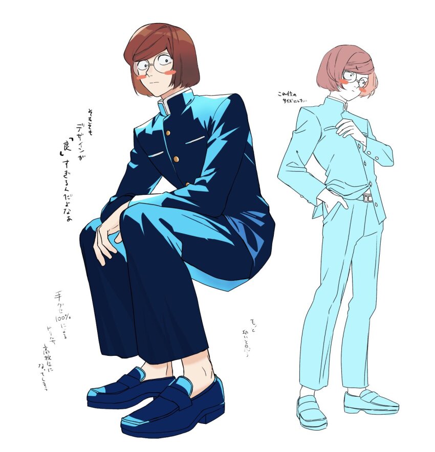 1boy, aged_down, ba_kuretuman, black_eyes, blue_gakuran, blush_stickers, brown_hair, commentary_request