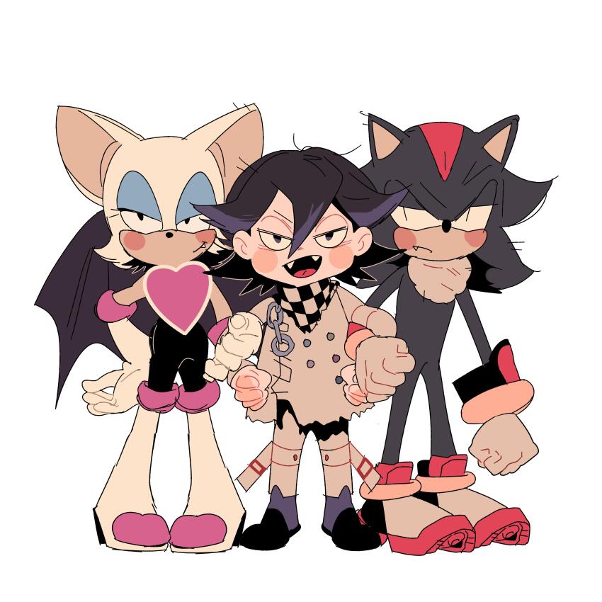 1girl, 2boys, absurdres, animal_nose, bat_girl, bat_wings, black_fur, black_hair