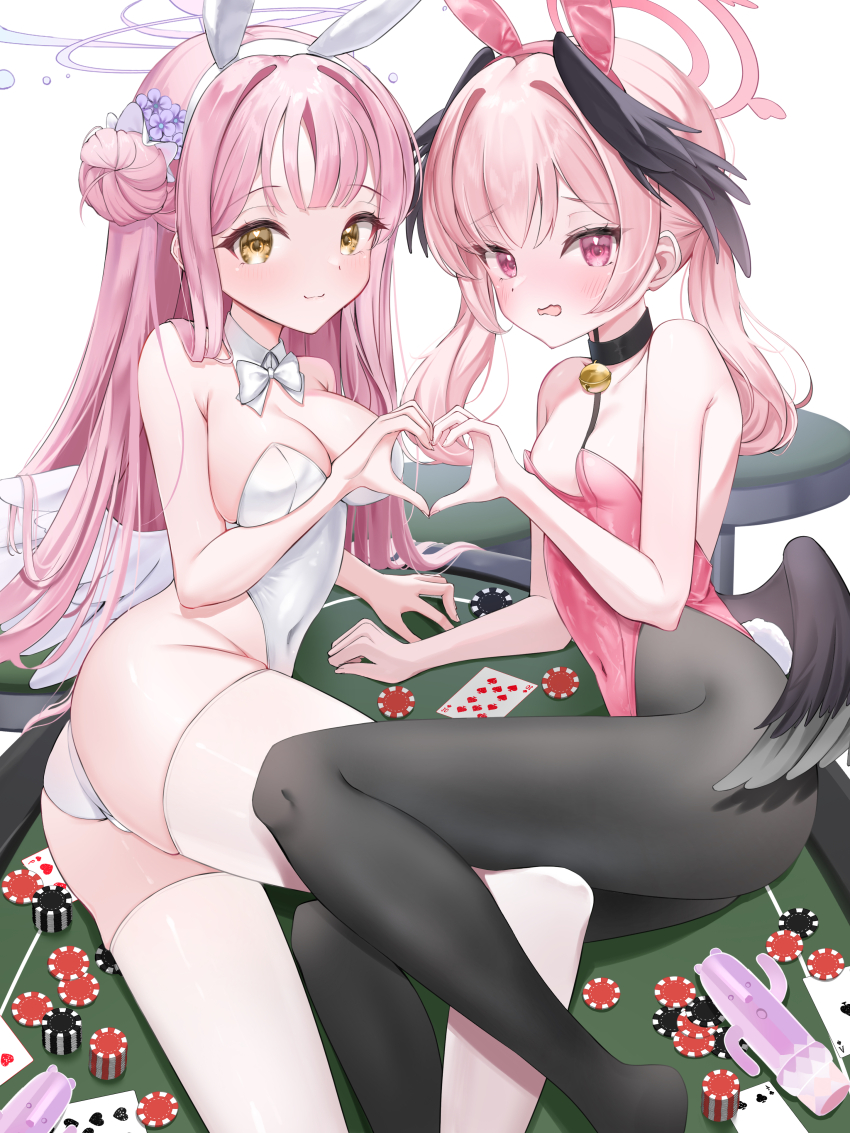 2024, 2girls, absurdres, alternate_costume, angel_wings, animal_ears, ass, bare_shoulders