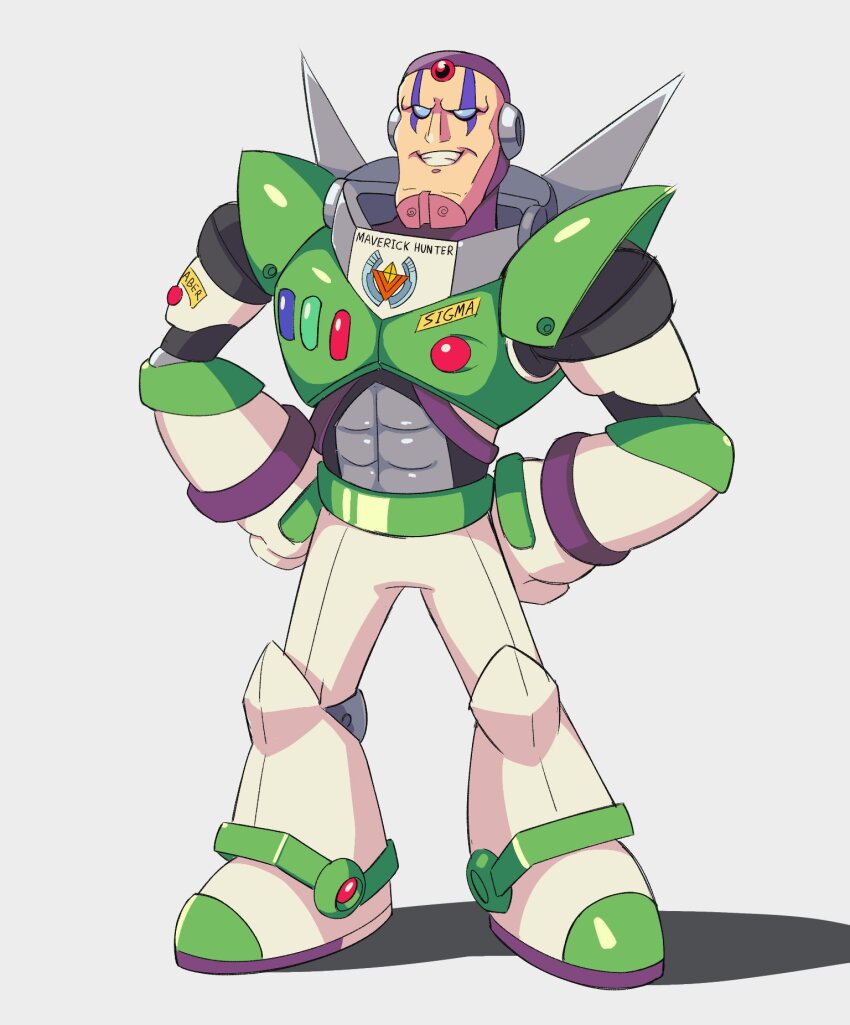 1boy, armor, buzz_lightyear, facial_mark, forehead_jewel, full_body, green_armor, highres