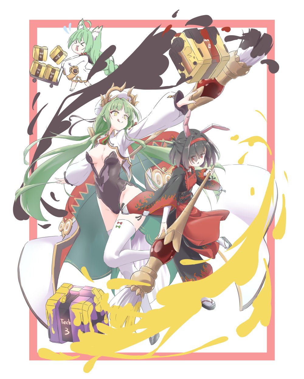 >_<, 3girls, :q, ahoge, akashi_(azur_lane), animal_ear_fluff, animal_ears, azur_lane