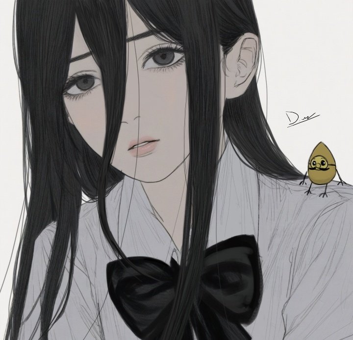 1girl, black_bow, black_bowtie, black_hair, bow, bowtie, collared_shirt, commentary