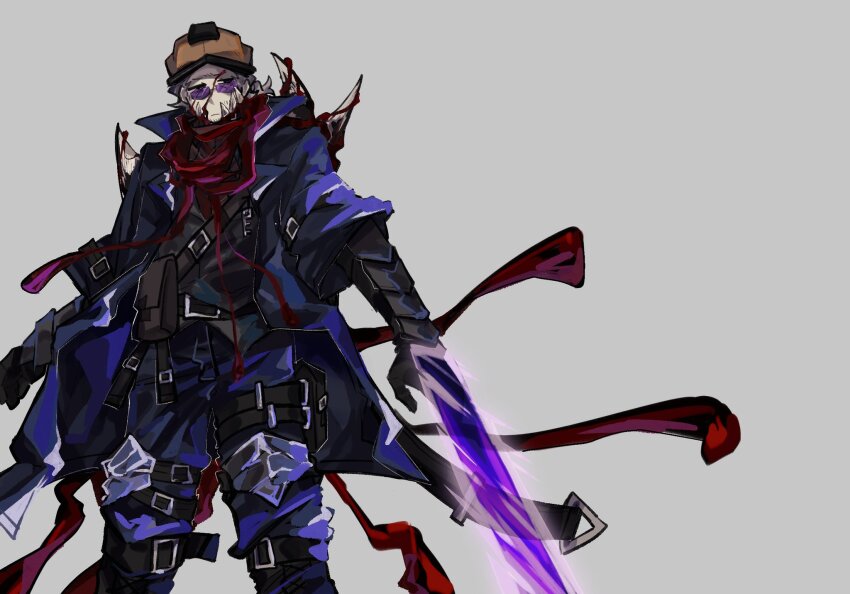 1boy, bi_qian79294, black_gloves, black_vest, blood, blue_coat, blue_pants, builderman_(roblox)