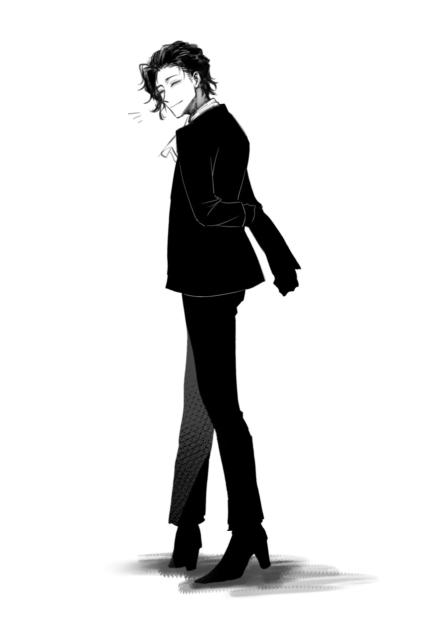 1boy, absurdres, ascot, chinese_commentary, closed_eyes, closed_mouth, commentary_request, facing_back