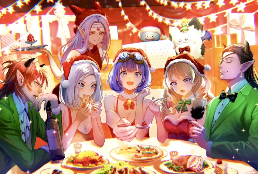 2boys, 2others, 4girls, :d, alternate_costume, anlucea, bell, black_bow