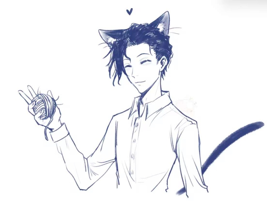 1boy, ^_^, animal_ear_fluff, animal_ears, blue_theme, cat_boy, cat_ears, cat_tail