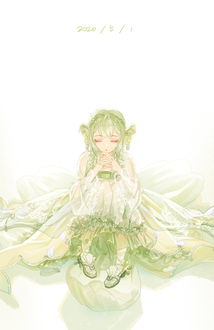 1girl, absurdres, beads, braid, character_request, chinese_clothes, circlet, closed_eyes