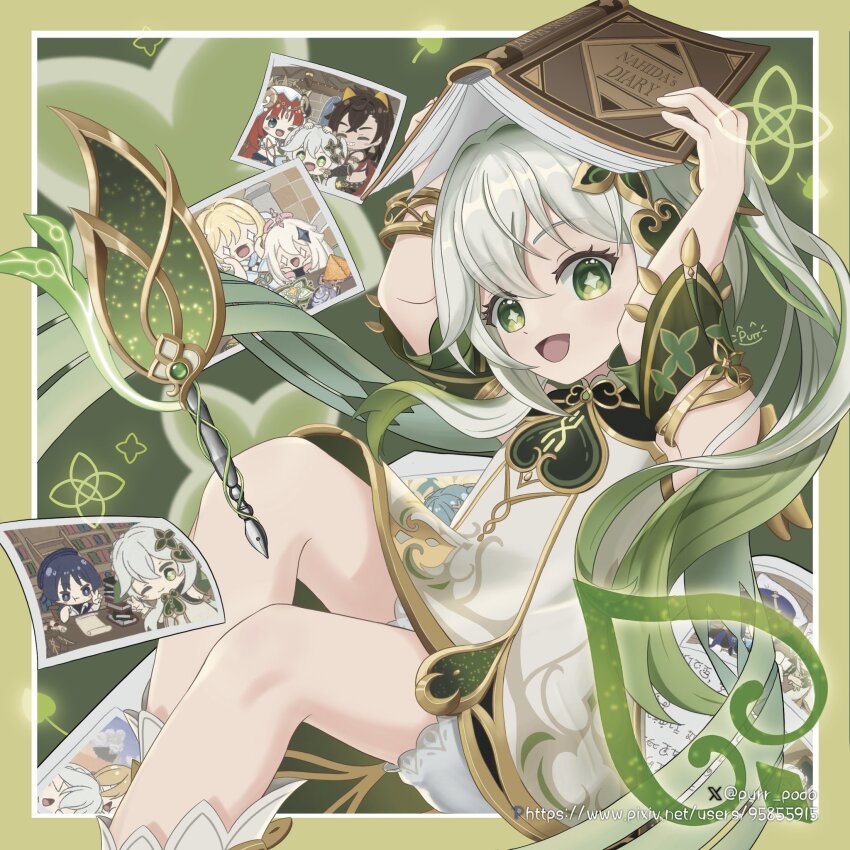 1girl, arms_up, artist_name, book, bracelet, cape, character_name, commentary_request