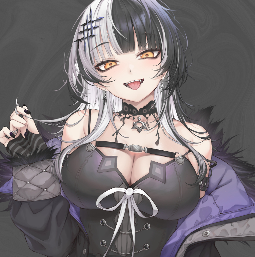 1girl, a9_(repainter), absurdres, arm_warmers, black_choker, black_dress, black_hair, black_jacket